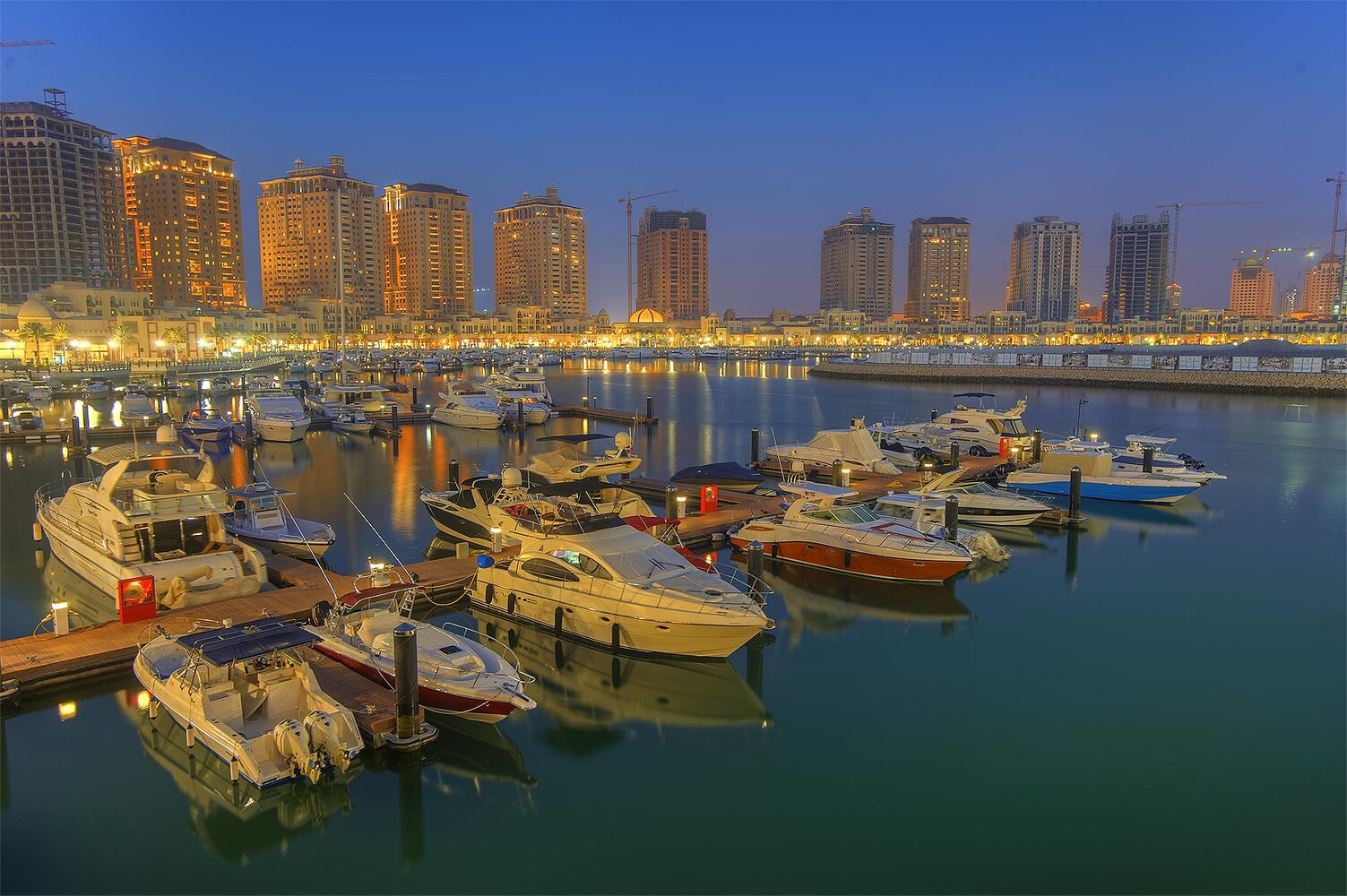 The futuristic towers of West Bay in Doha overlooking the Corniche waterfront