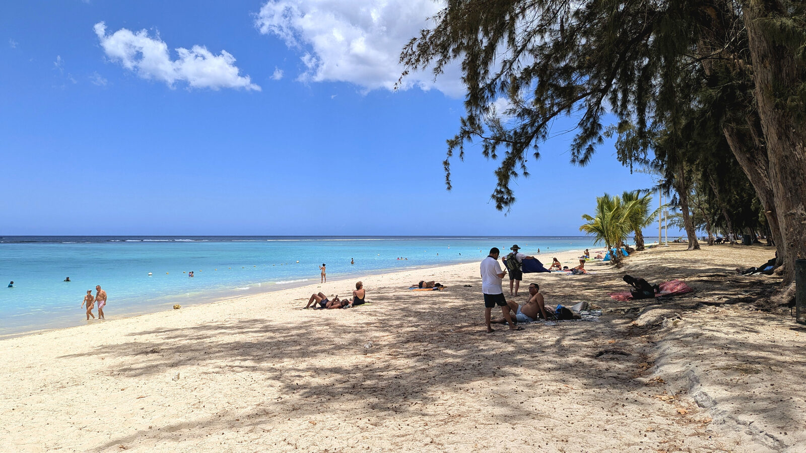Turquoise lagoon and lush green hills of Mauritius in the Indian Ocean