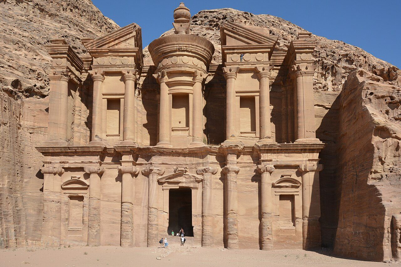 The Treasury facade at Petra emerging from the narrow Siq canyon